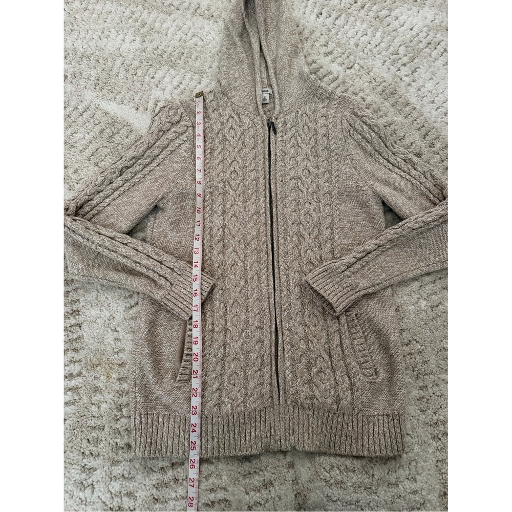 L.L Bean Beige Cream Hooded Cable Knit Front Zip Sweater Cardigan Medium - Picture 8 of 9